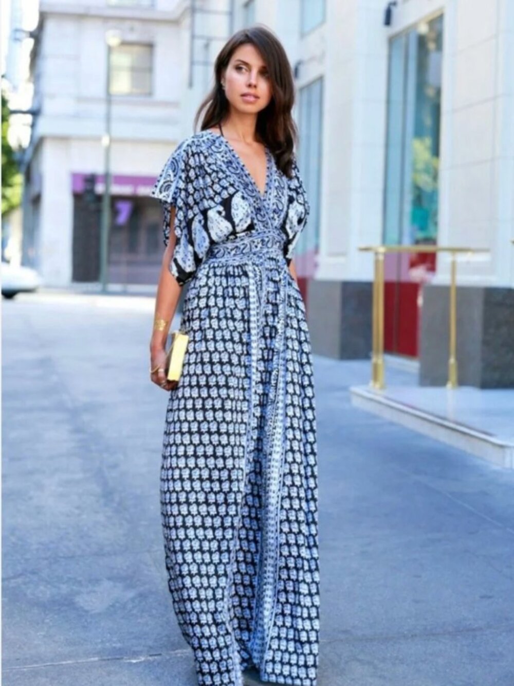 Calypso St. Barth Silk Paisley Maxi Dress Blue Sz Small Flowy Gown Boho Resort